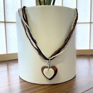 Boho Heart Choker Necklace Wood and Mother of Pearl